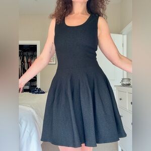 Pleated Black Knit Dress with Metallic Lurex Thread - Size 8